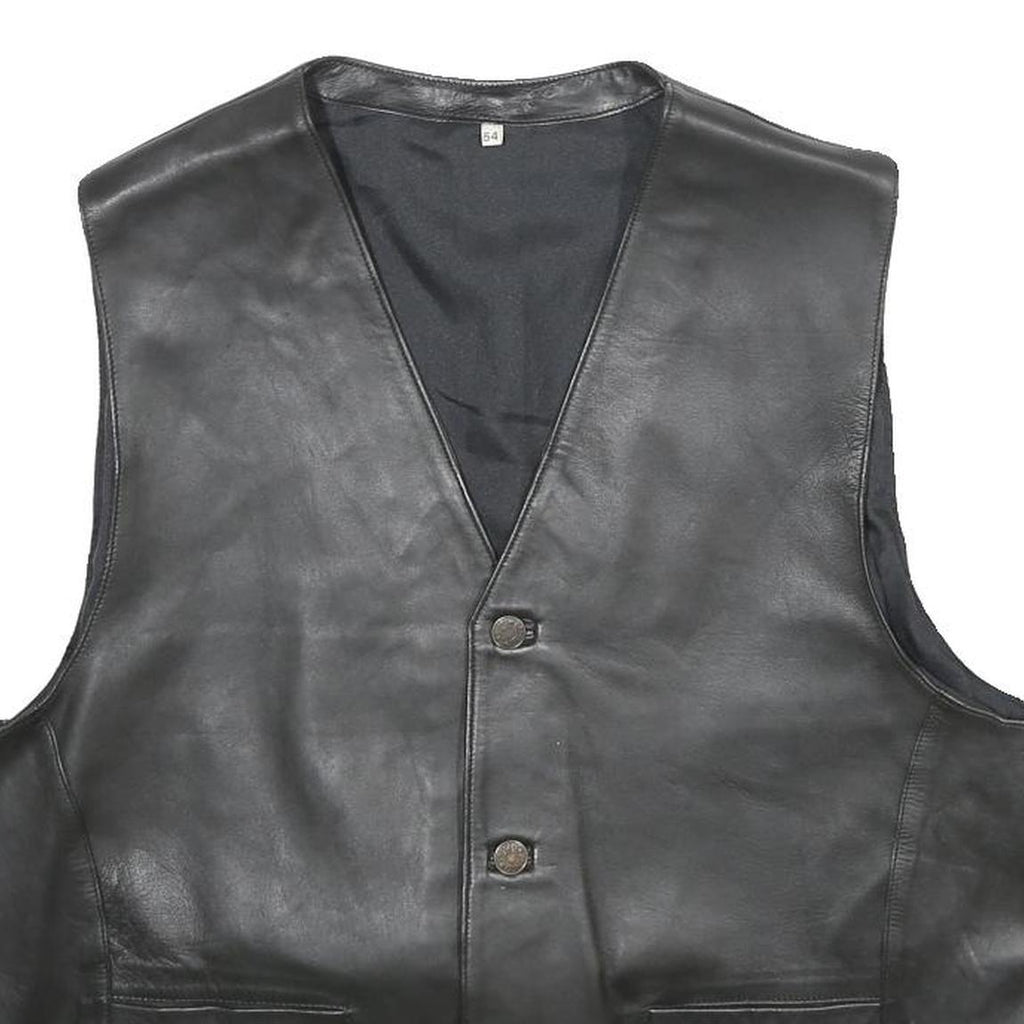 CASUCCI Mens Black Leather Waistcoat L Leather Plain Button Closure Stylish