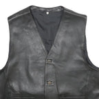 CASUCCI Mens Black Leather Waistcoat L Leather Plain Button Closure Stylish