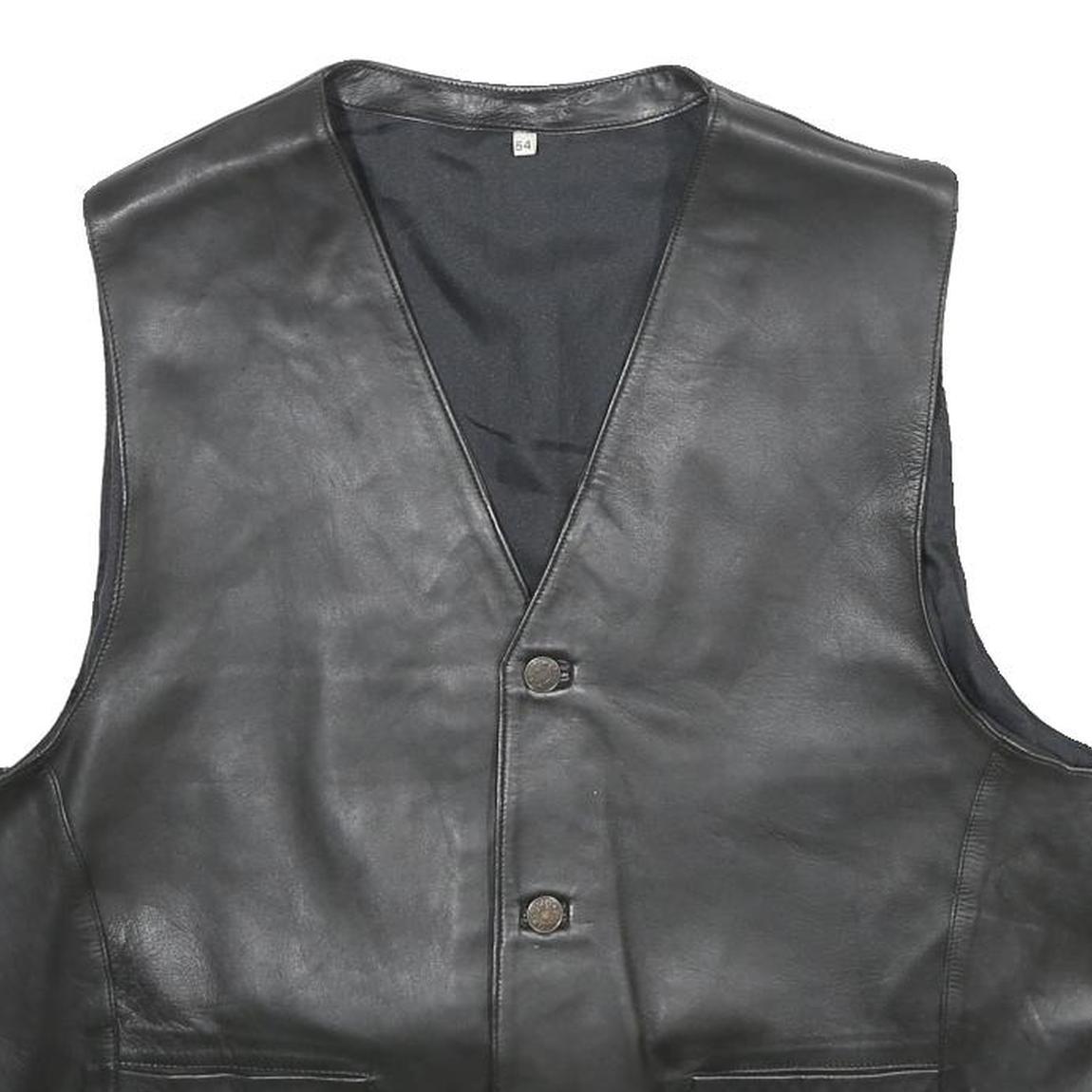 CASUCCI Mens Black Leather Waistcoat L Leather Plain Button Closure Stylish