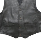 CASUCCI Mens Black Leather Waistcoat L Leather Plain Button Closure Stylish