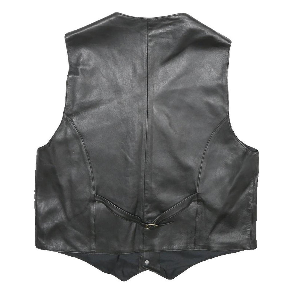 CASUCCI Mens Black Leather Waistcoat L Leather Plain Button Closure Stylish
