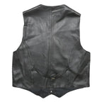 CASUCCI Mens Black Leather Waistcoat L Leather Plain Button Closure Stylish