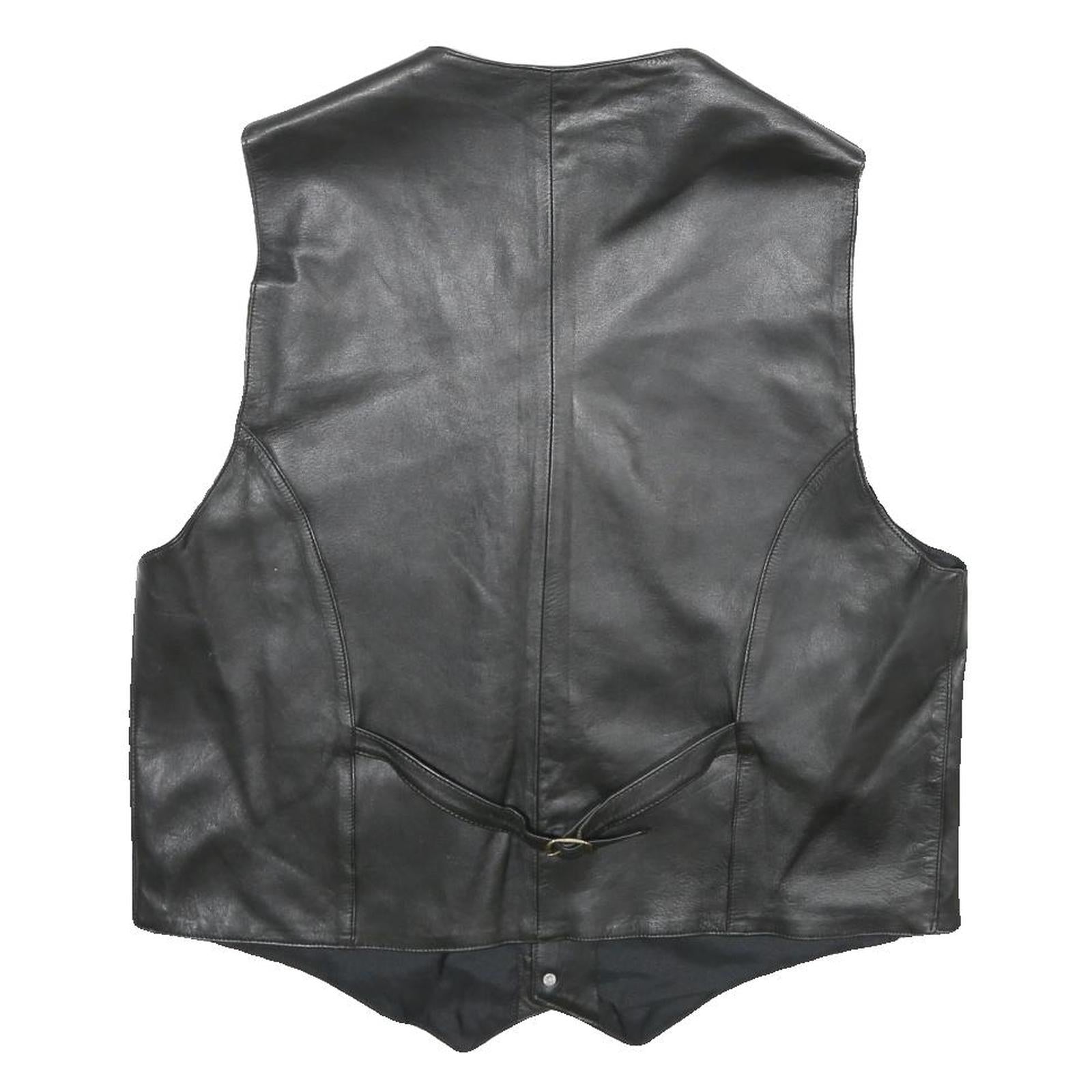 CASUCCI Mens Black Leather Waistcoat L Leather Plain Button Closure Stylish