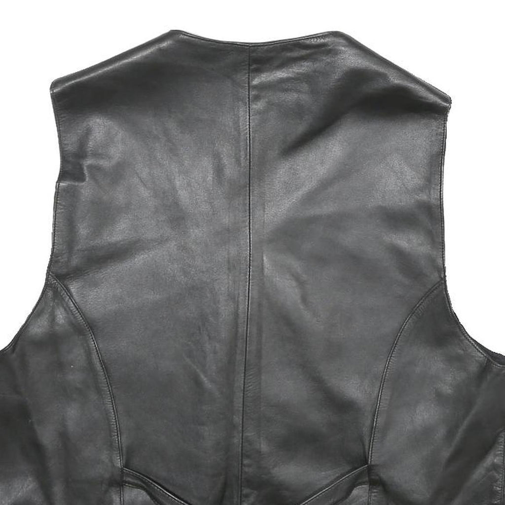 CASUCCI Mens Black Leather Waistcoat L Leather Plain Button Closure Stylish