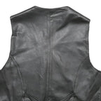 CASUCCI Mens Black Leather Waistcoat L Leather Plain Button Closure Stylish
