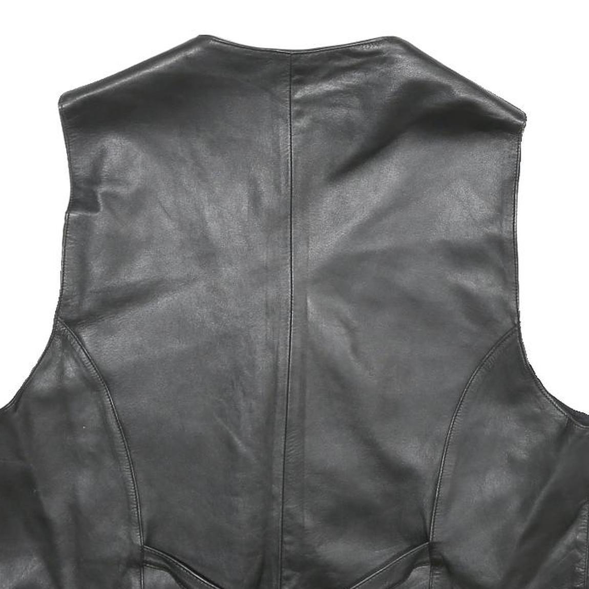 CASUCCI Mens Black Leather Waistcoat L Leather Plain Button Closure Stylish