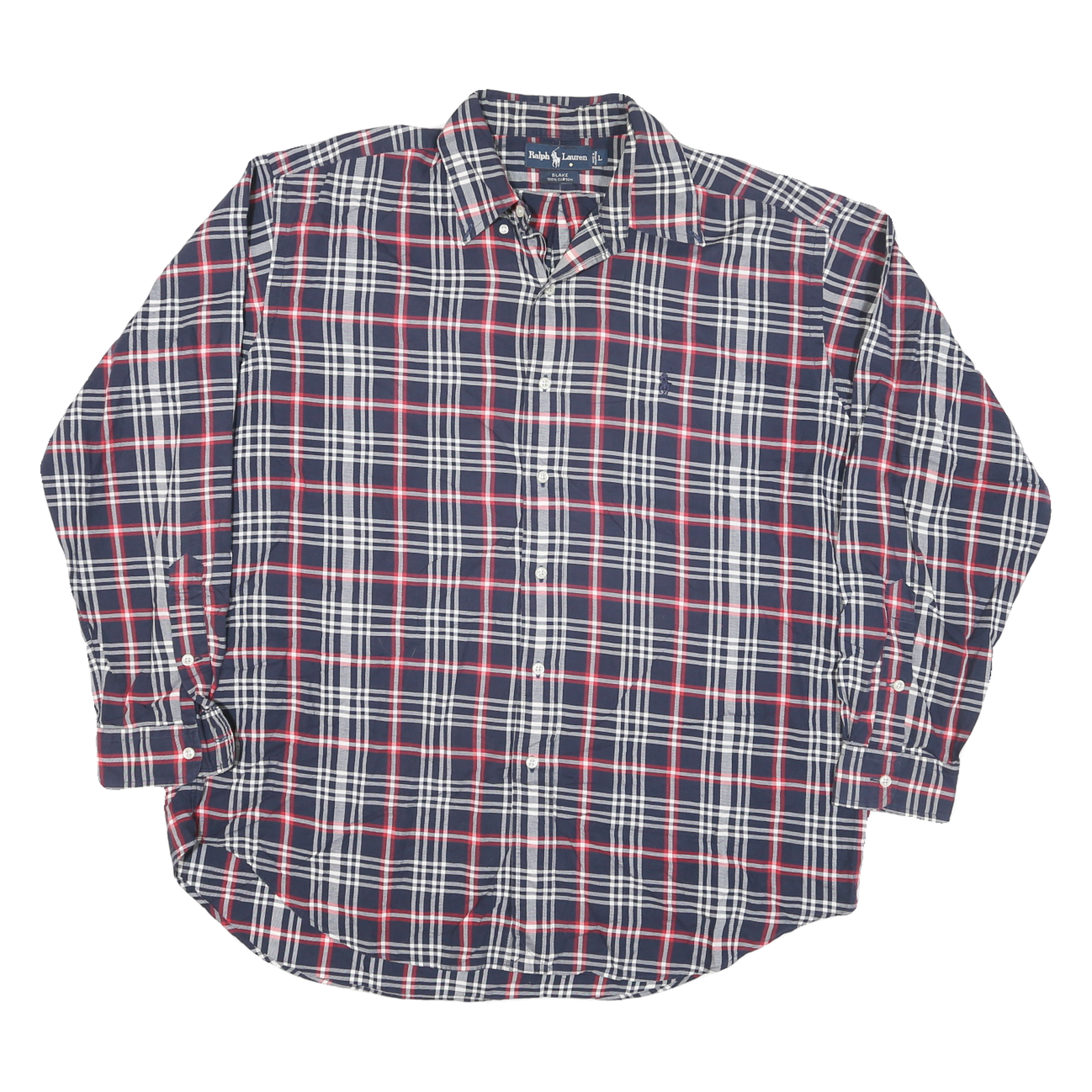 RALPH LAUREN Mens Blue White & Red Checked Shirt L Classic Cotton Blend Long