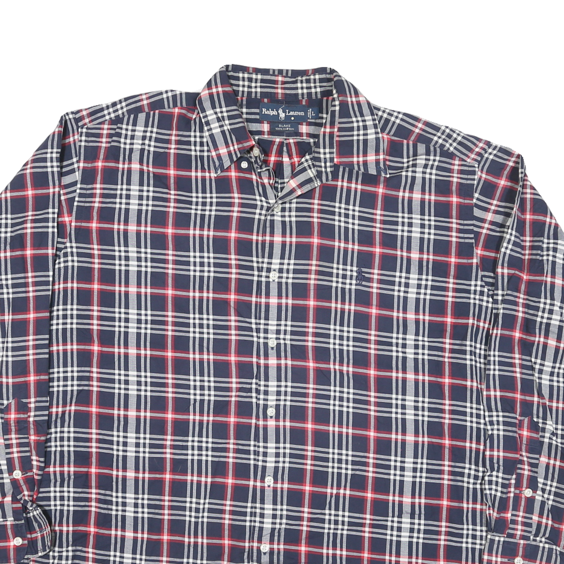 RALPH LAUREN Mens Blue White & Red Checked Shirt L Classic Cotton Blend Long