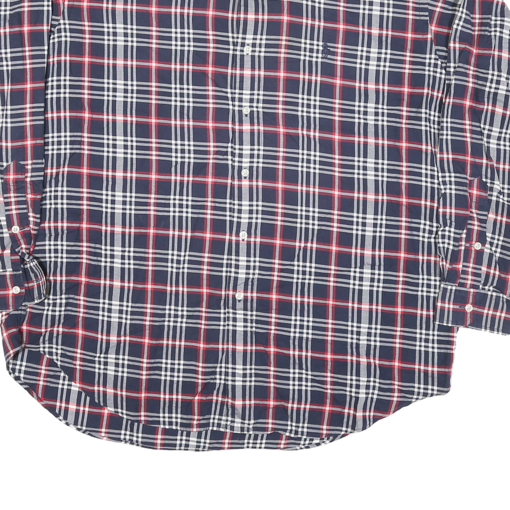 RALPH LAUREN Mens Blue White & Red Checked Shirt L Classic Cotton Blend Long