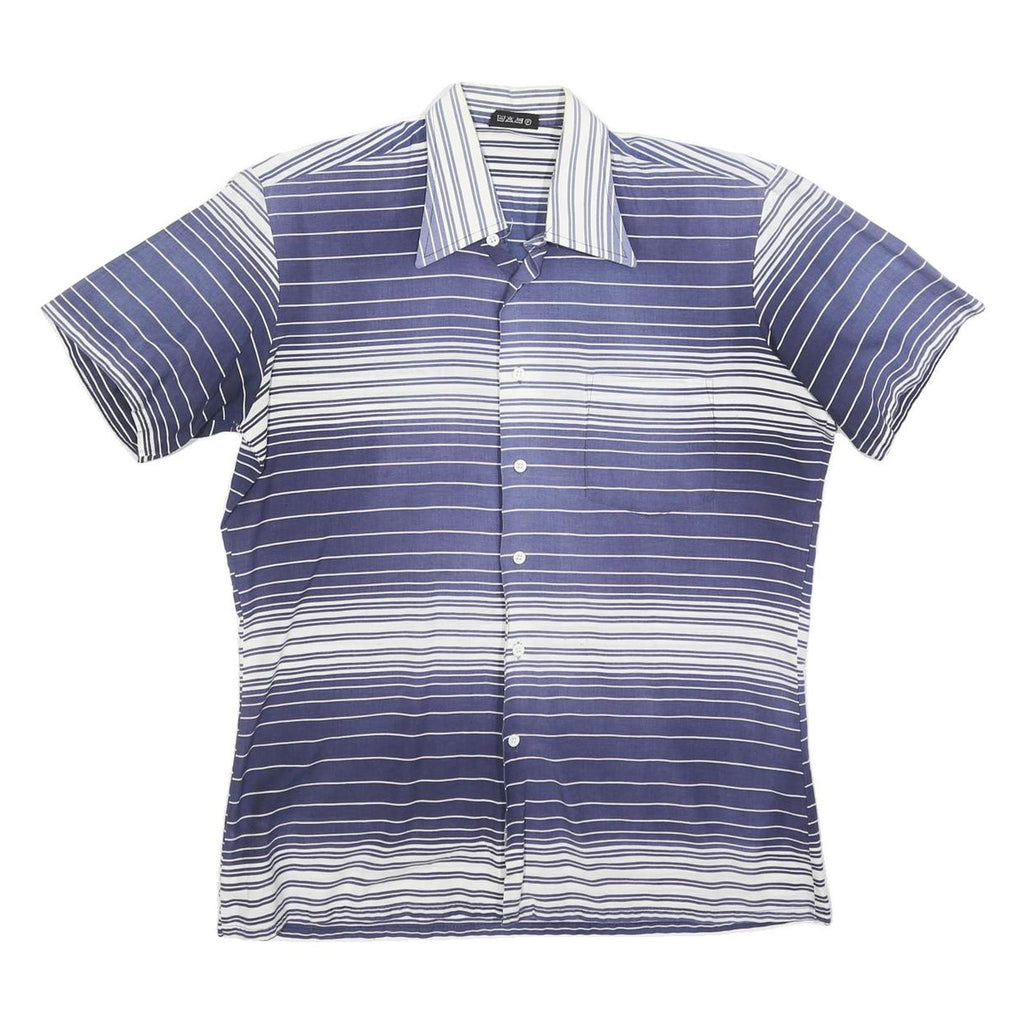 TOP SHIRT Mens Blue & White Striped Short Sleeve Shirt M Cotton Casual