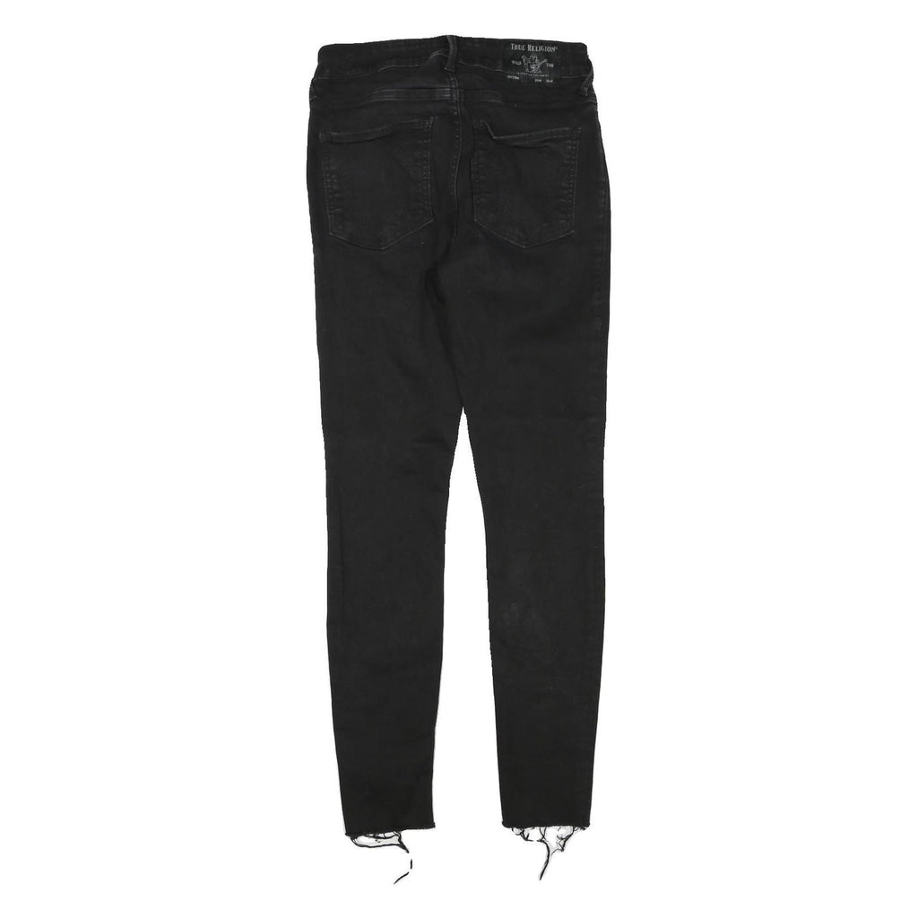 TRUE RELIGION Womens Jeans Black Regular Skinny Denim Raw W27 L28 Distressed Hem