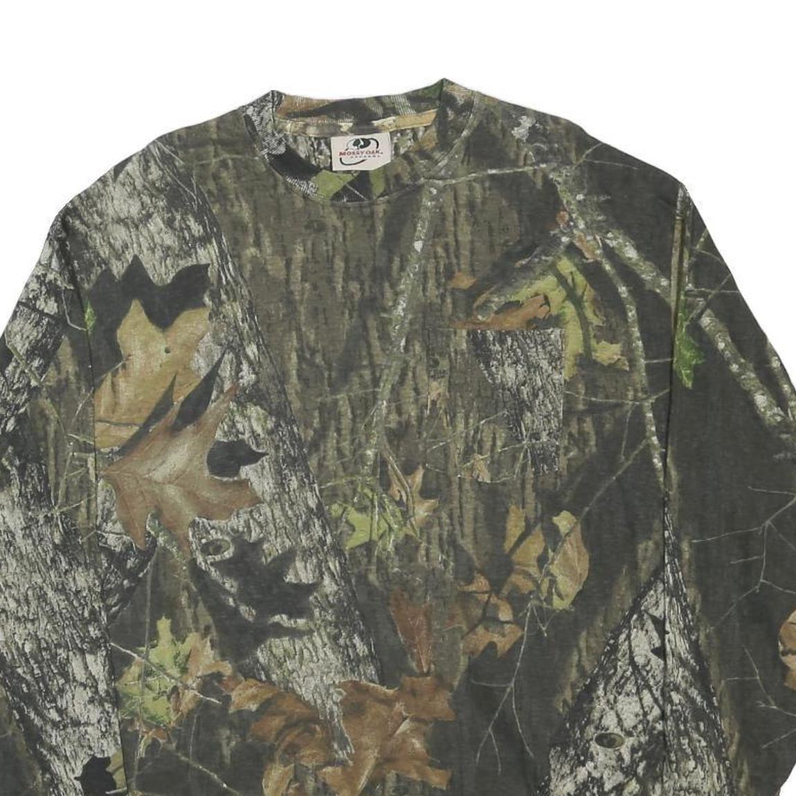 MOSSY OAK Mens Green & Brown Camo Long Sleeve Crew Neck T-Shirt L Cotton Blend