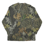MOSSY OAK Mens Green & Brown Camo Long Sleeve Crew Neck T-Shirt L Cotton Blend