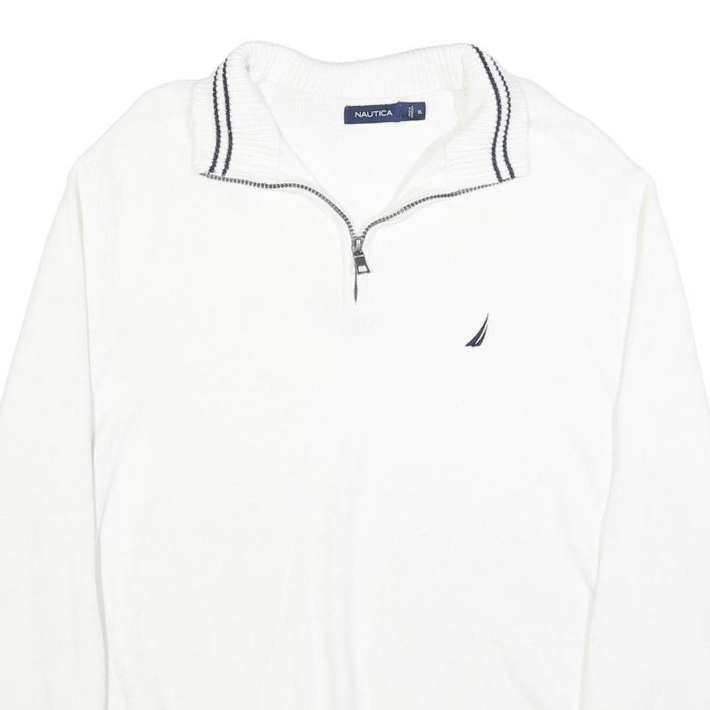 NAUTICA Mens White Pullover Plain Crew Neck Basic Knit Jumper XL Cotton