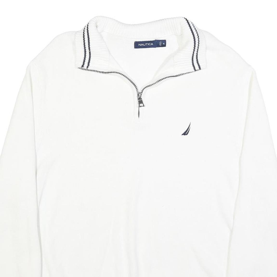 NAUTICA Mens White Pullover Plain Crew Neck Basic Knit Jumper XL Cotton