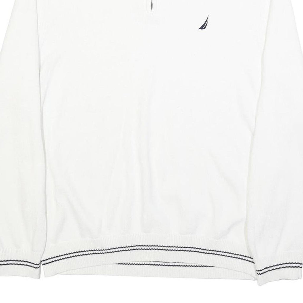 NAUTICA Mens White Pullover Plain Crew Neck Basic Knit Jumper XL Cotton