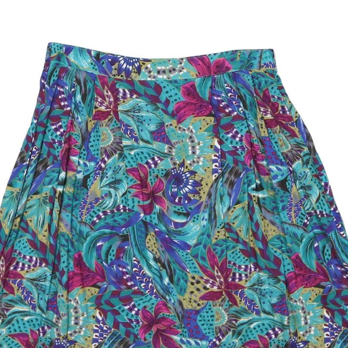 SAG HARBOR Womens Blue Floral Pleated Midi Rayon Skirt L Summer Casual