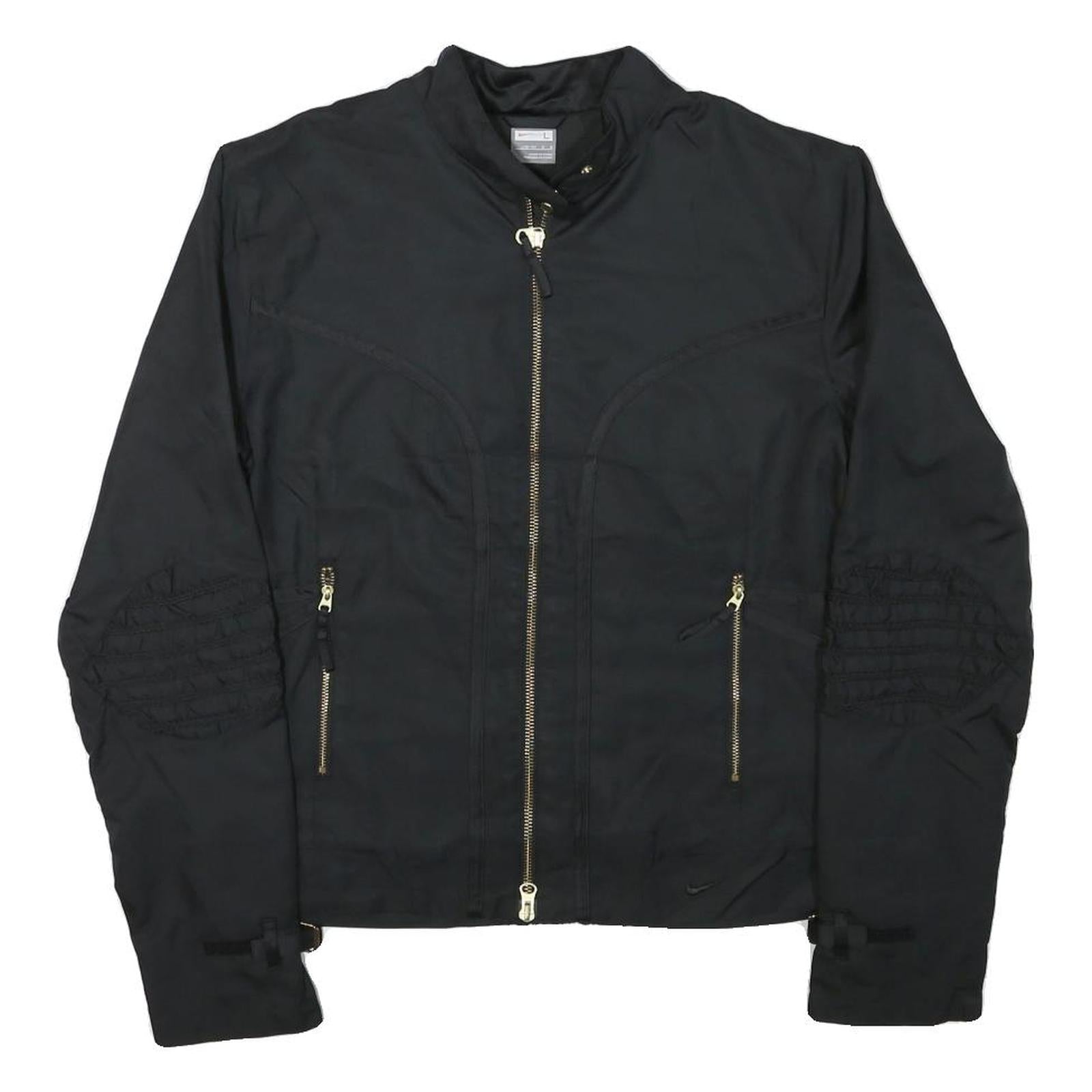 NIKE Girls Black Zip Up Sports Polyester Blend Jacket L Plain Lightweight