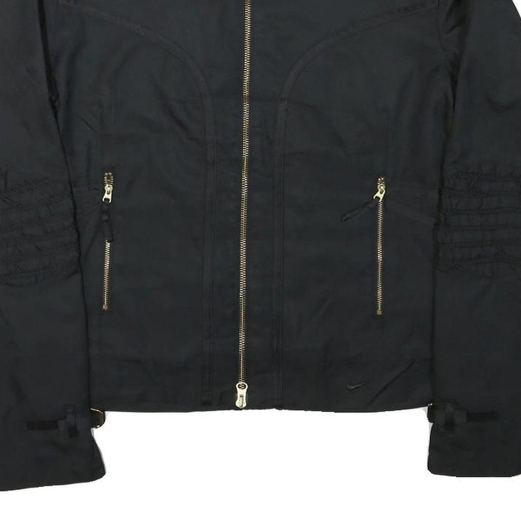NIKE Girls Black Zip Up Sports Polyester Blend Jacket L Plain Lightweight