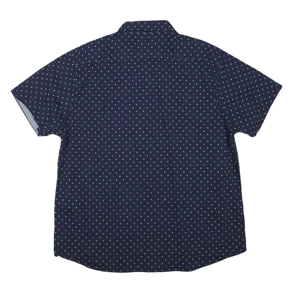 LEE Mens Navy Blue & Red Patterned Cotton Blend Shirt 2XL Short Sleeve Button