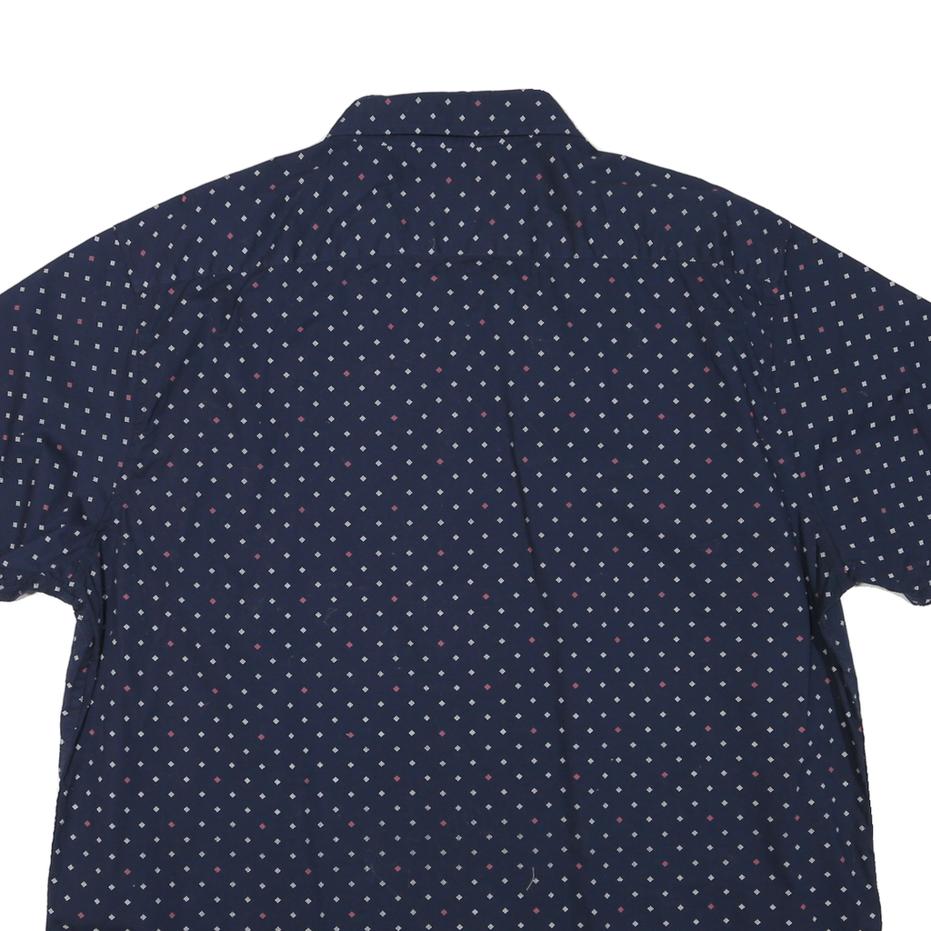 LEE Mens Navy Blue & Red Patterned Cotton Blend Shirt 2XL Short Sleeve Button