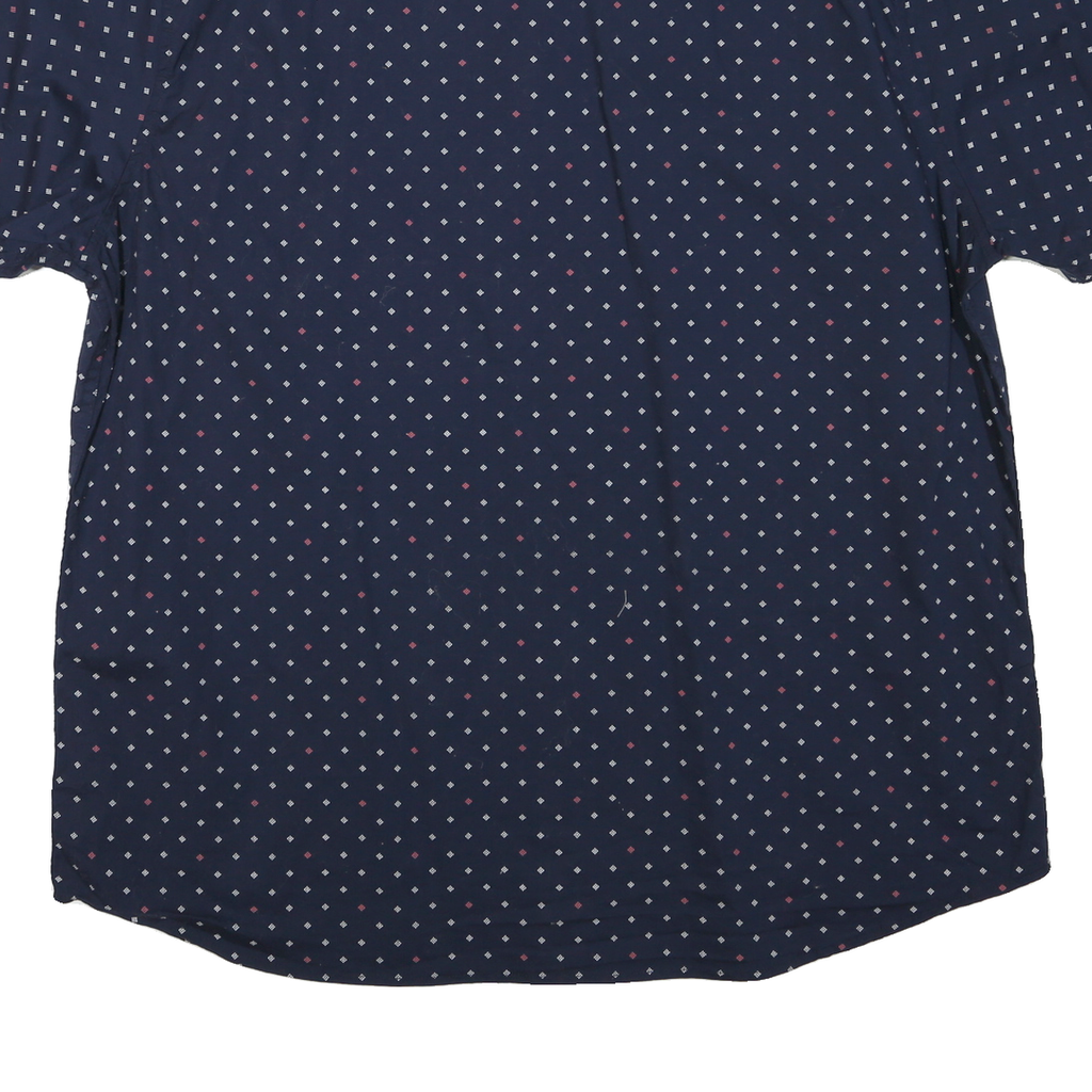 LEE Mens Navy Blue & Red Patterned Cotton Blend Shirt 2XL Short Sleeve Button