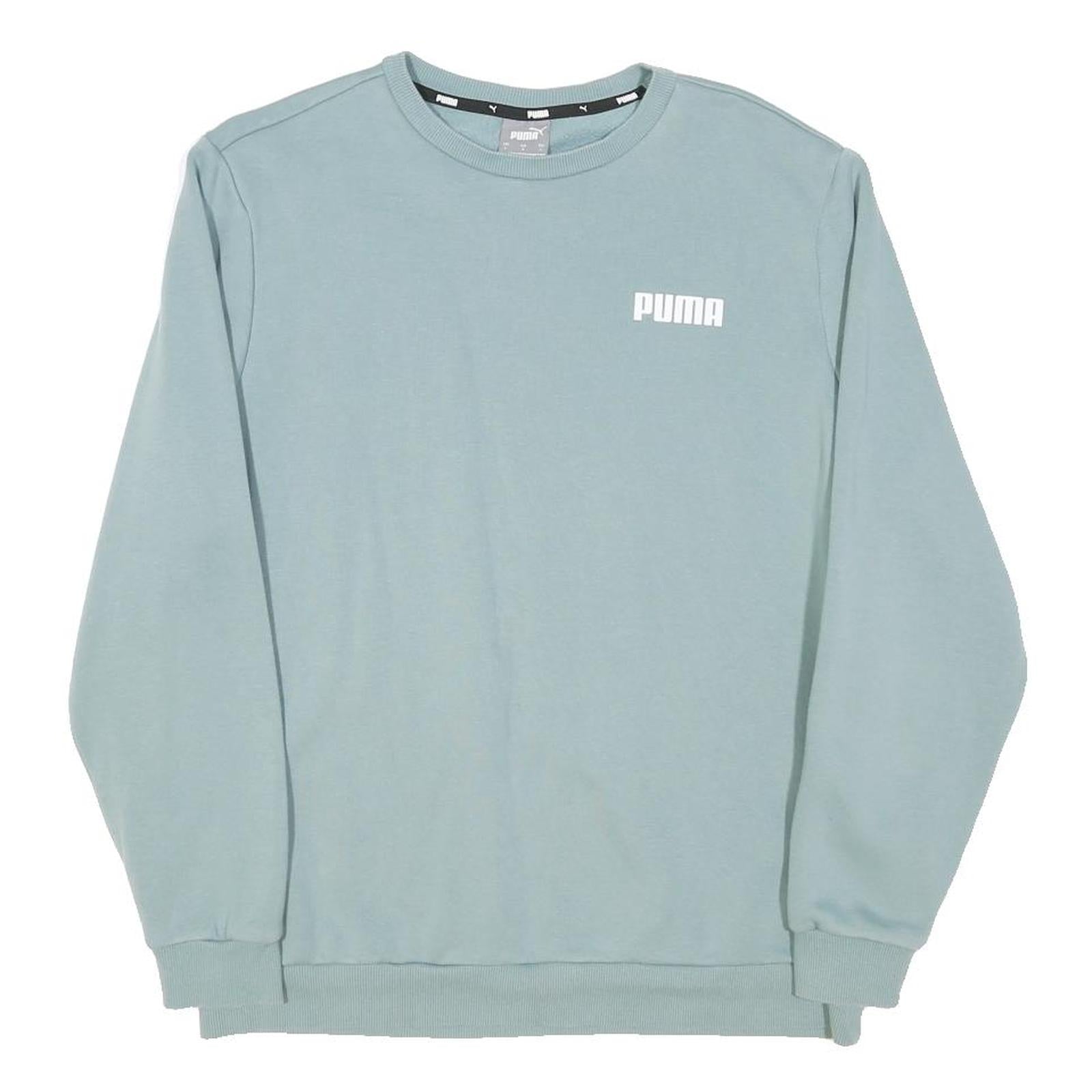 PUMA Mens Blue Crew Neck L Sweatshirt Cotton Blend Pullover Casual