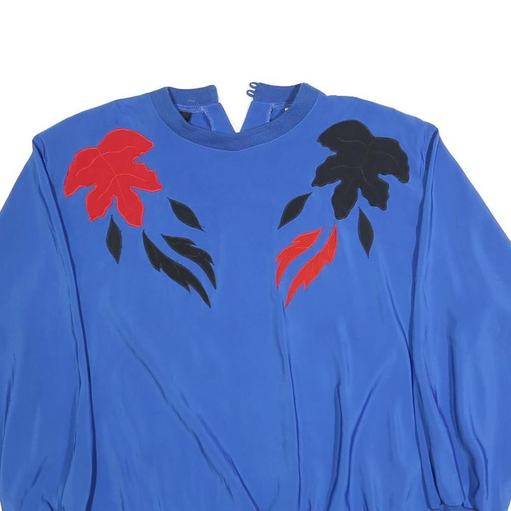 LADY JOYCE Womens Blue Red & Black Printed Top Long Sleeve Round Neck XL