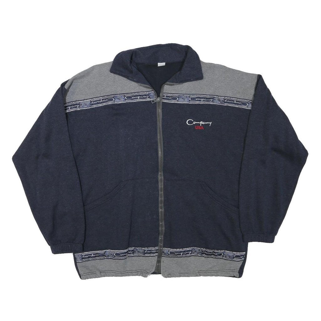 COMPANY Mens Navy & Grey Zip Jacket L Cotton Blend Plain Casual Fleece