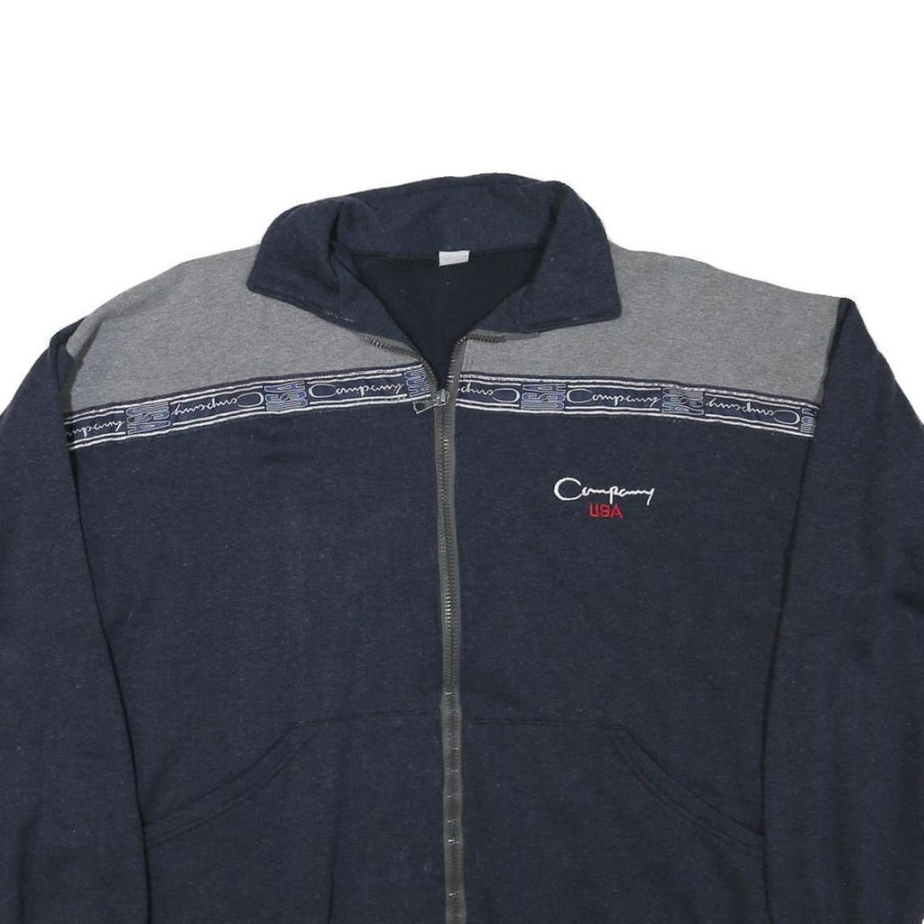 COMPANY Mens Navy & Grey Zip Jacket L Cotton Blend Plain Casual Fleece