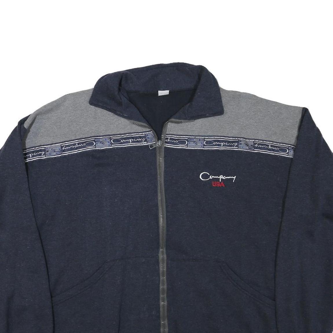 COMPANY Mens Navy & Grey Zip Jacket L Cotton Blend Plain Casual Fleece