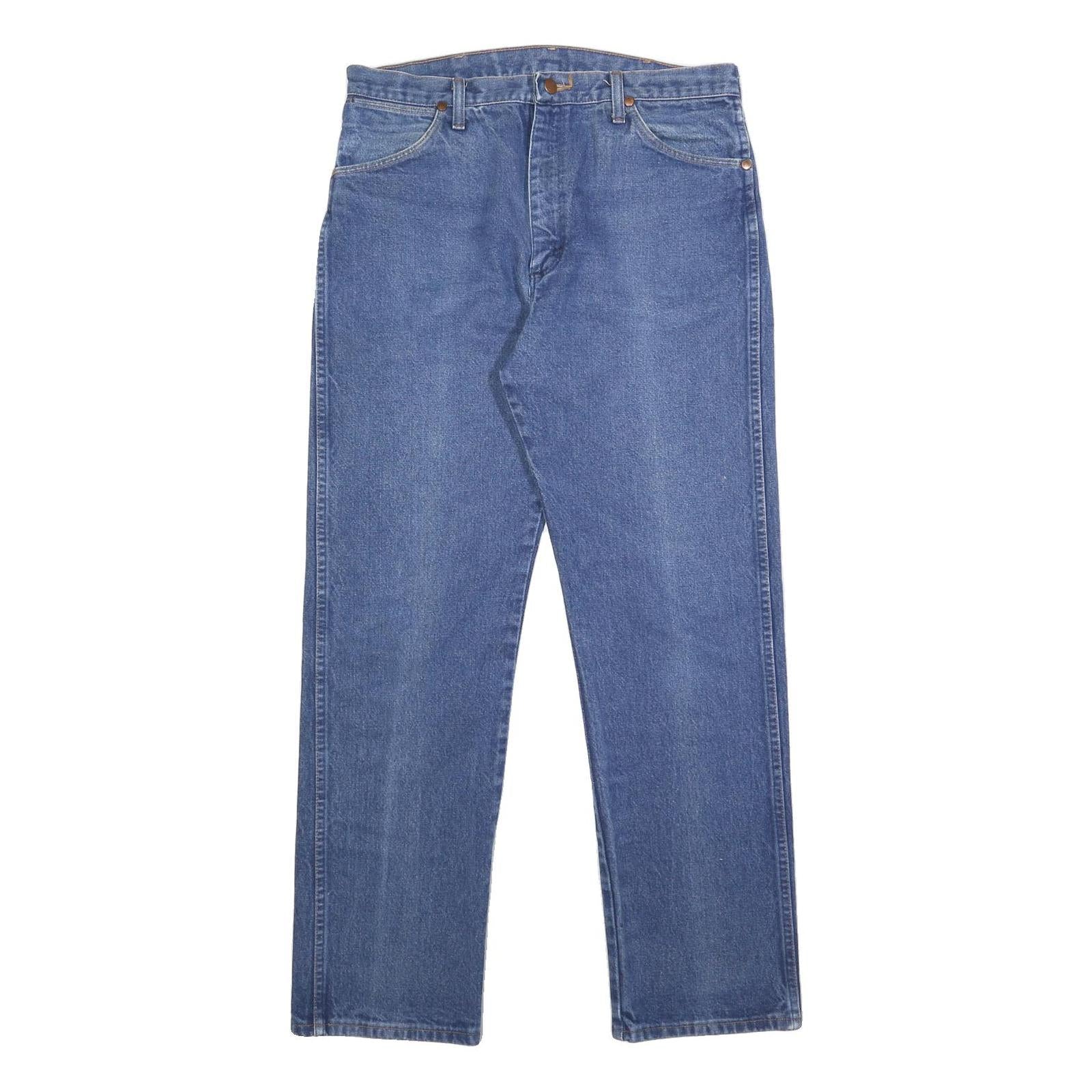 WRANGLER Mens Regular Fit Straight Blue Denim Jeans W35 L32 Classic Zip