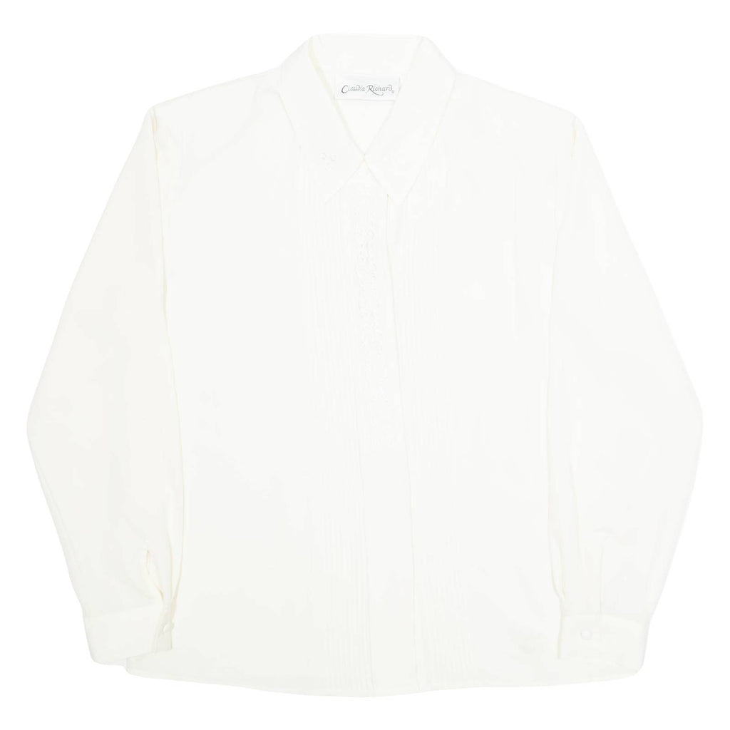 CLAUDIA RICHARD Womens Blouse Shirt Cream Collared Long Sleeve 90s L
