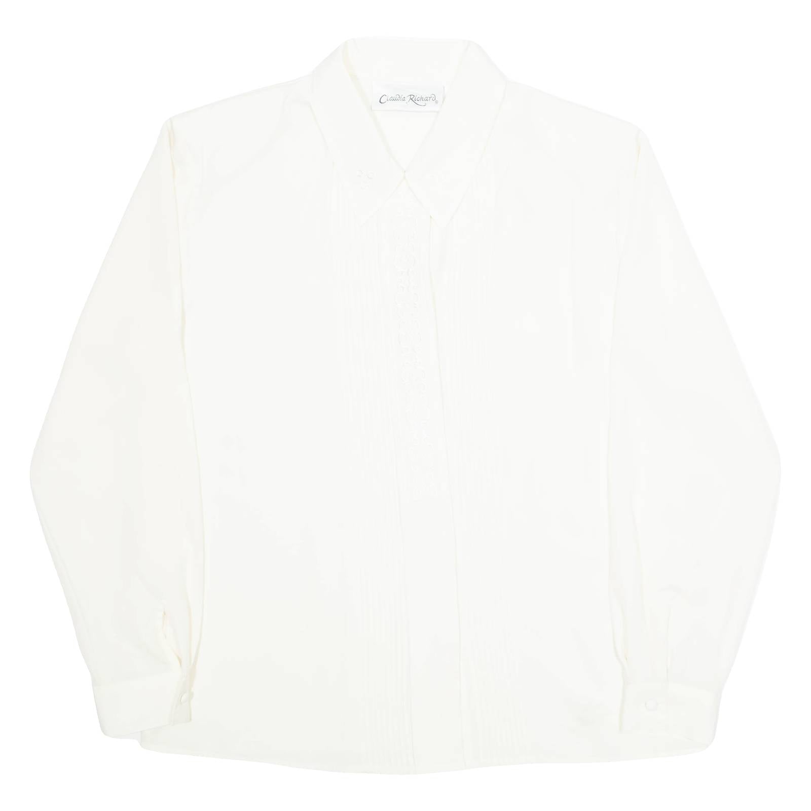 CLAUDIA RICHARD Womens Blouse Shirt Cream Collared Long Sleeve 90s L