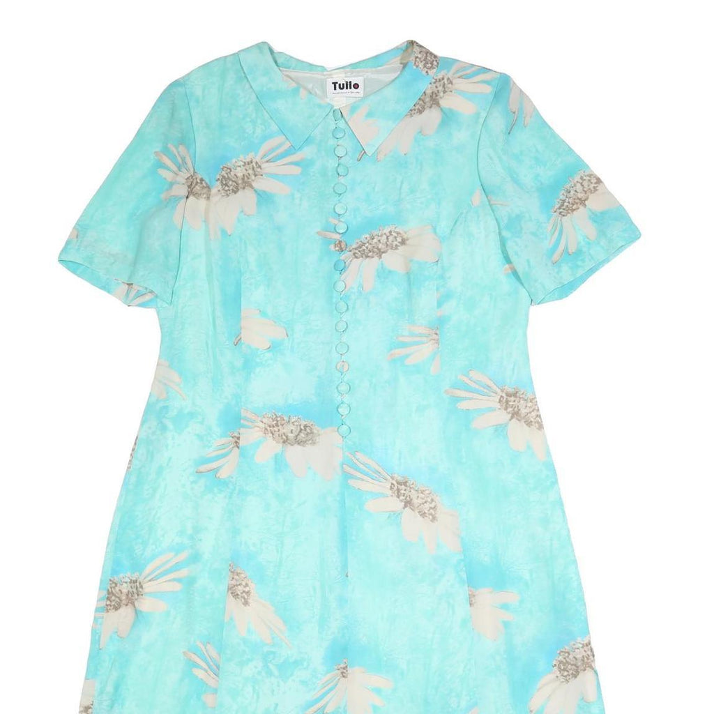 TULLO Womens Blue Floral Day Dress Woven Short Sleeve Knee Length XL Button