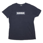 NAPAPIJRI Mens Navy Blue Graphic T-Shirt L Short Sleeve Crew Neck Cotton Blend