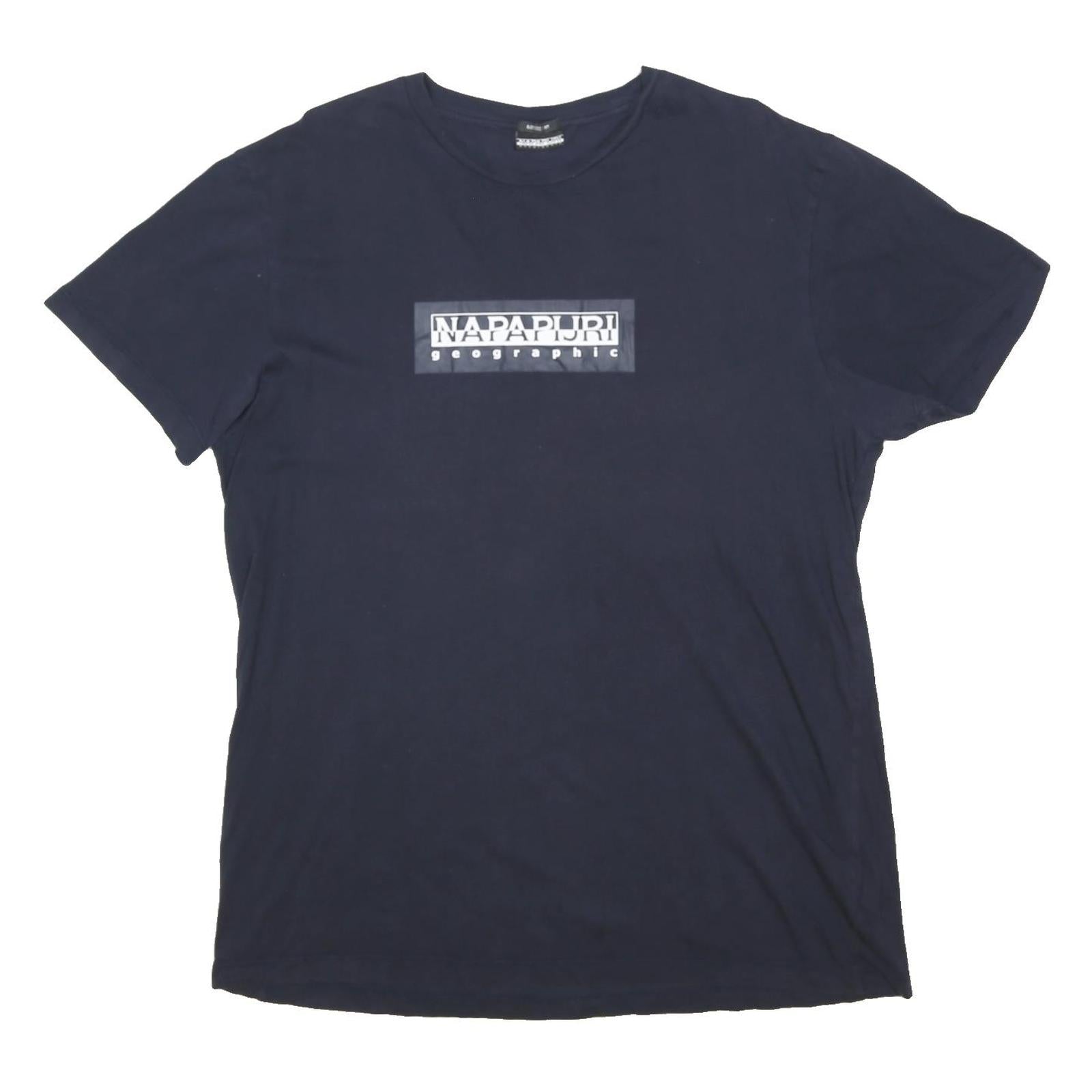 NAPAPIJRI Mens Navy Blue Graphic T-Shirt L Short Sleeve Crew Neck Cotton Blend