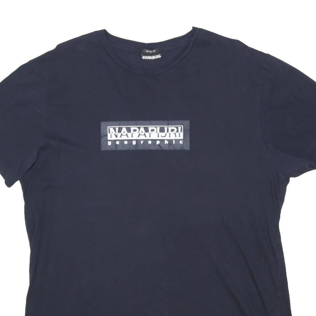 NAPAPIJRI Mens Navy Blue Graphic T-Shirt L Short Sleeve Crew Neck Cotton Blend