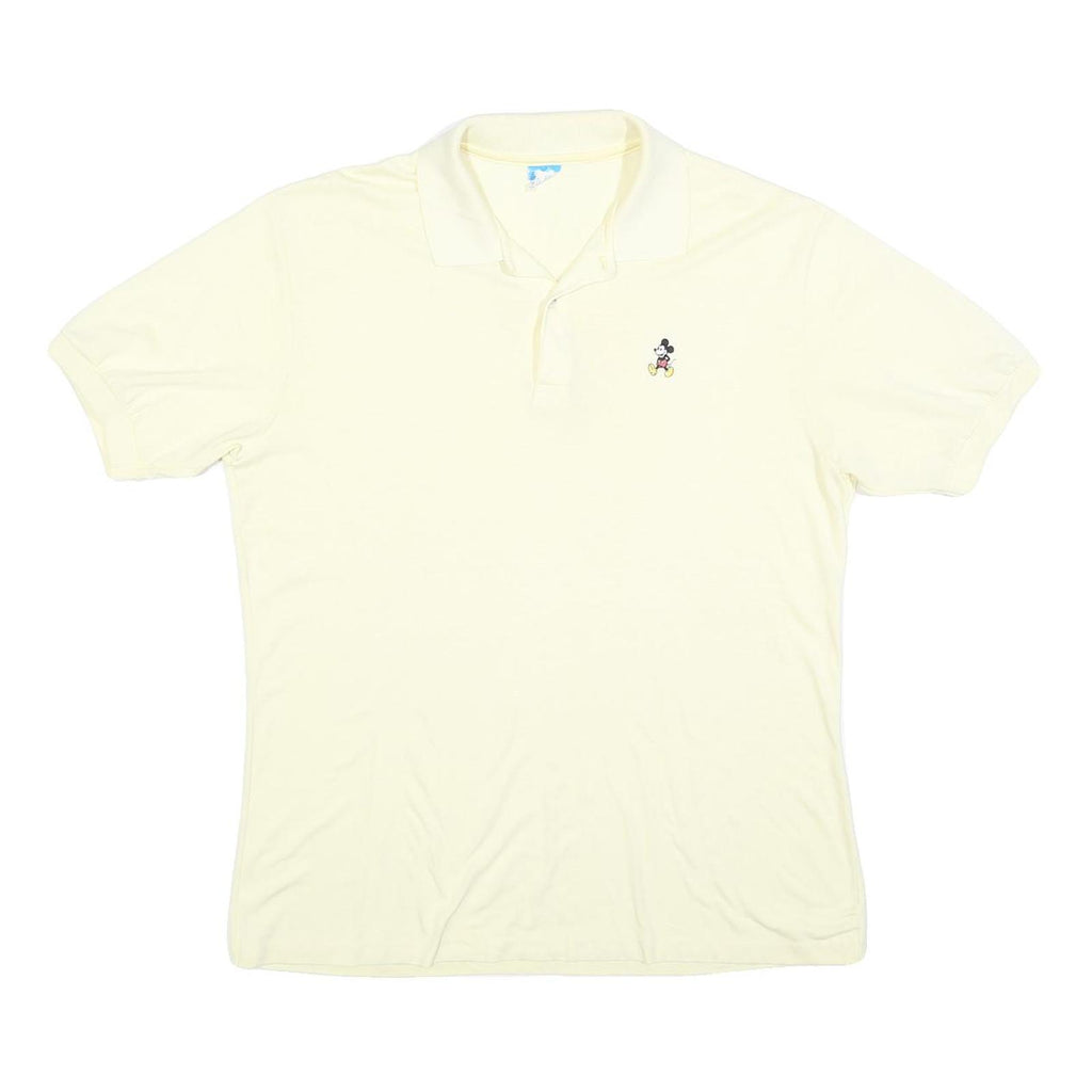 DISNEY Mens Cream Disney Mickey Mouse Short Sleeve Polo Shirt XL Cotton Blend