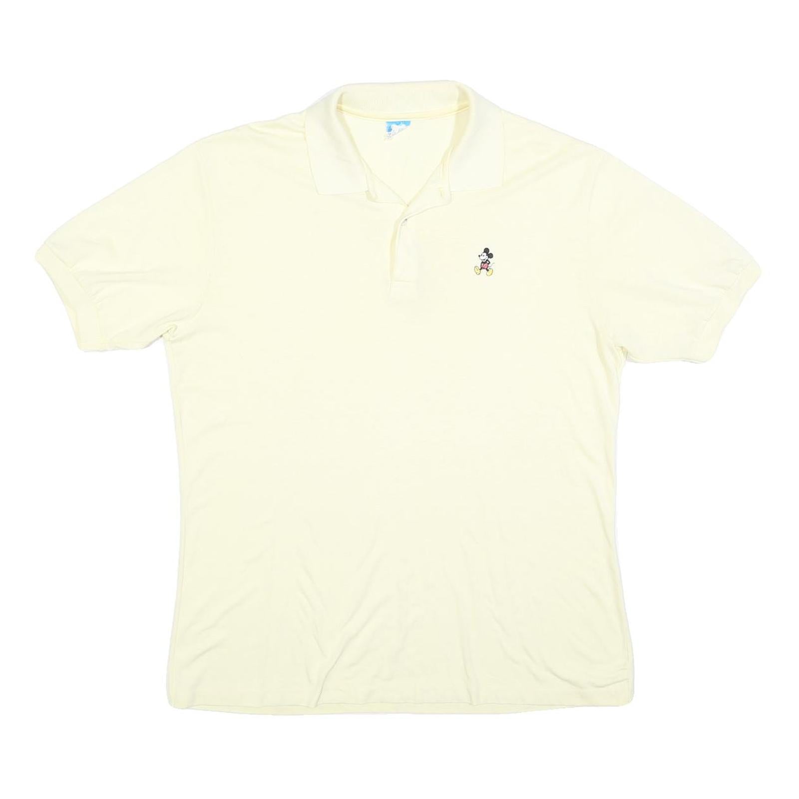 DISNEY Mens Cream Disney Mickey Mouse Short Sleeve Polo Shirt XL Cotton Blend