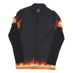 FSBN Mens Black & Orange Flame Print Shirt S Cotton Blend Unique Design