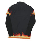 FSBN Mens Black & Orange Flame Print Shirt S Cotton Blend Unique Design