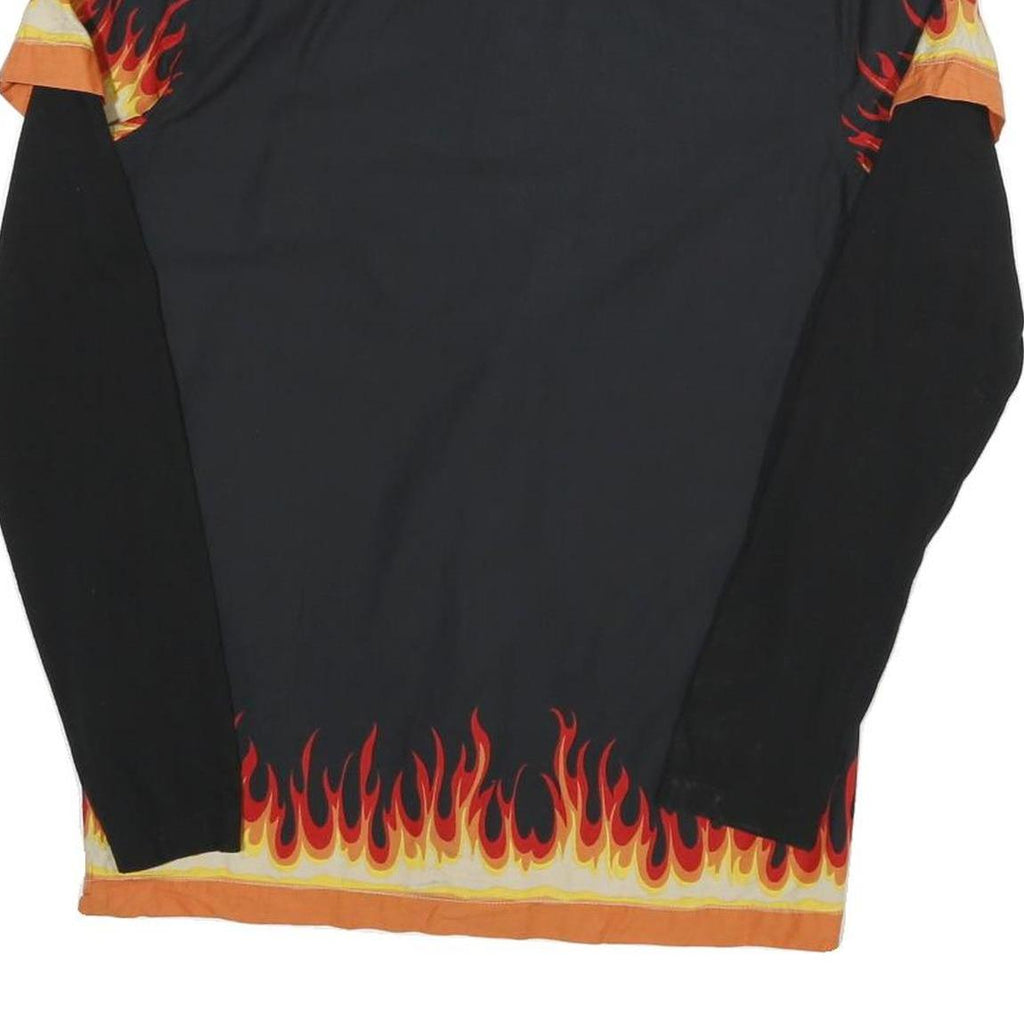 FSBN Mens Black & Orange Flame Print Shirt S Cotton Blend Unique Design