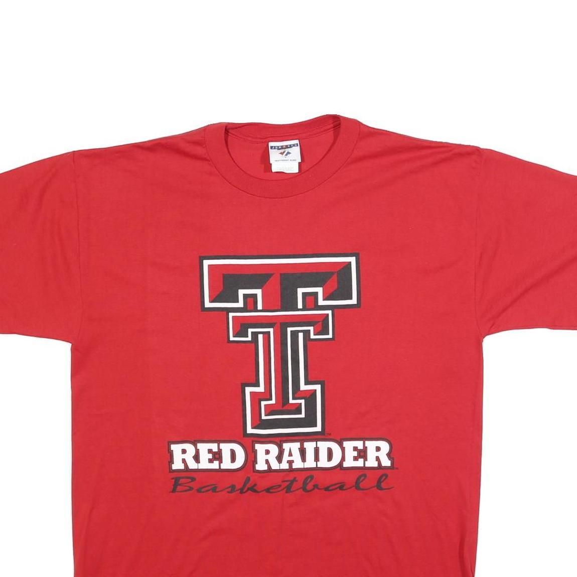 JERZEES Mens Red Red Raider Basketball Graphic T-Shirt L Short Sleeve Crew Neck
