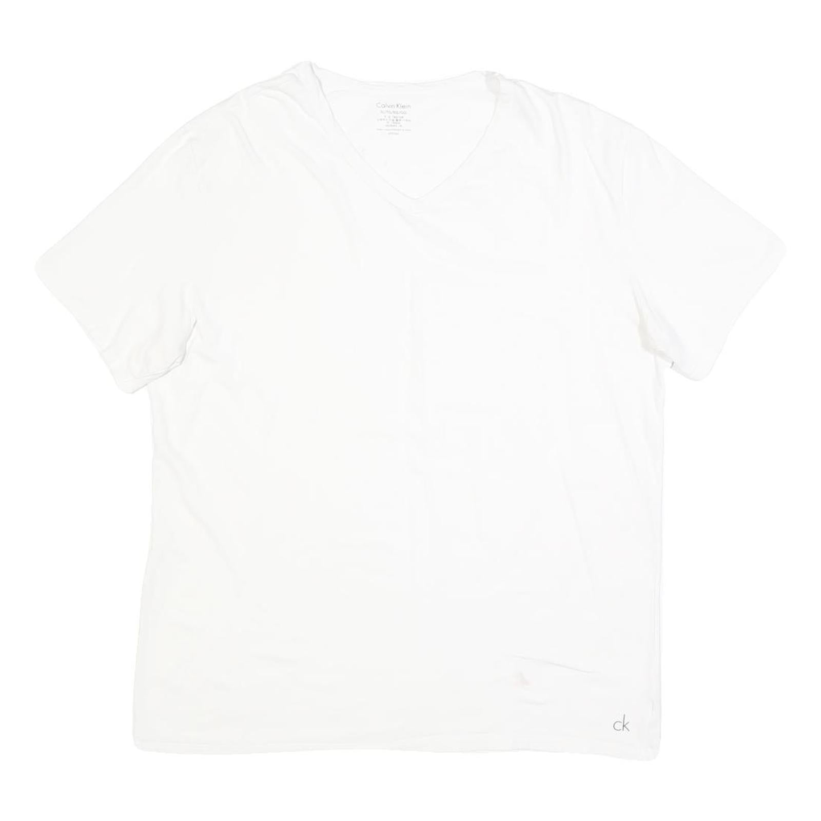 CALVIN KLEIN Mens White V-Neck T-Shirt XL Plain Cotton Blend Casual Summer