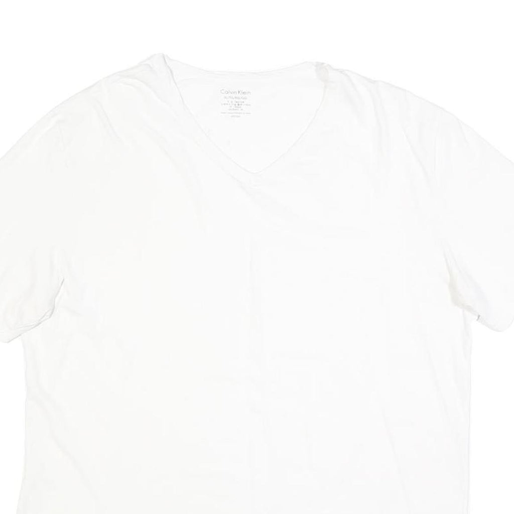 CALVIN KLEIN Mens White V-Neck T-Shirt XL Plain Cotton Blend Casual Summer