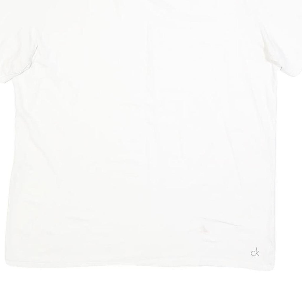 CALVIN KLEIN Mens White V-Neck T-Shirt XL Plain Cotton Blend Casual Summer