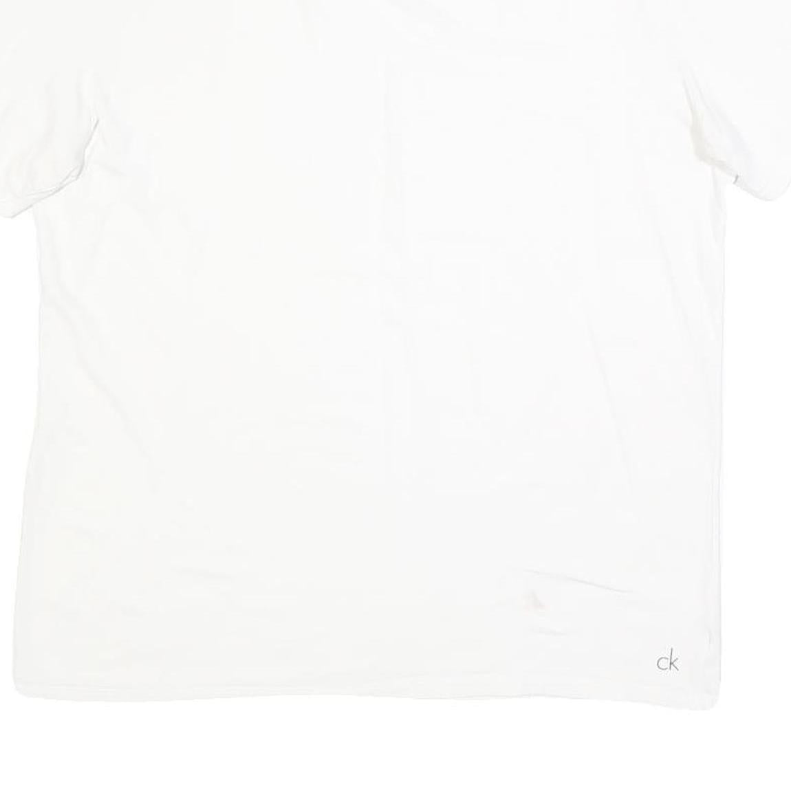 CALVIN KLEIN Mens White V-Neck T-Shirt XL Plain Cotton Blend Casual Summer