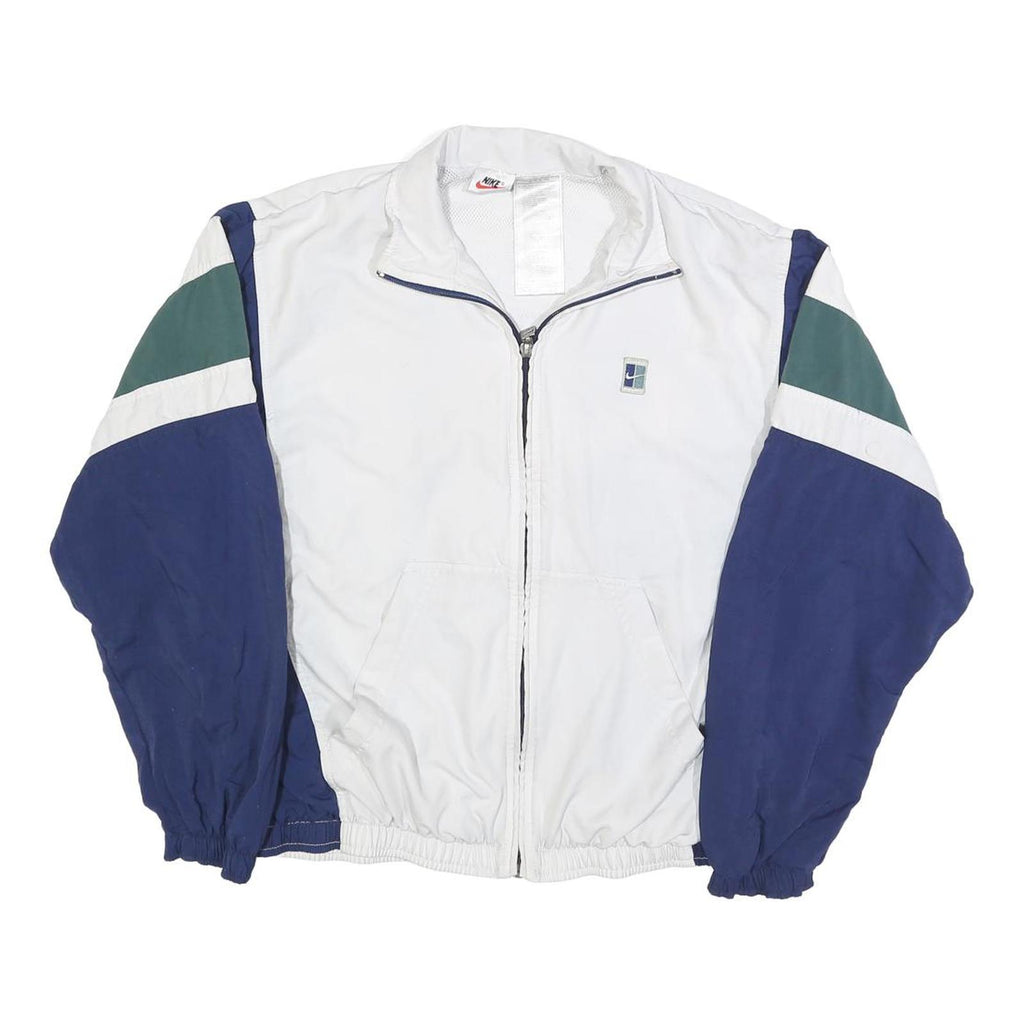 NIKE Mens White & Navy Colourblock Zip Jacket S Polyester Blend Retro Sportswear