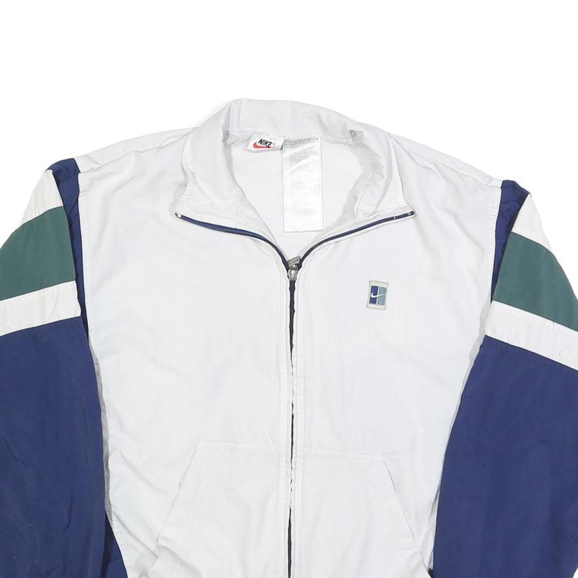 NIKE Mens White & Navy Colourblock Zip Jacket S Polyester Blend Retro Sportswear